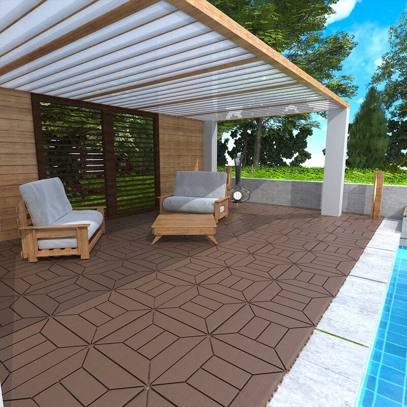 12" Interlocking Patio Deck Tiles – DIY Modular Flooring for Porch, Poolside, Balcony (44-Piece Set) - 44pcs