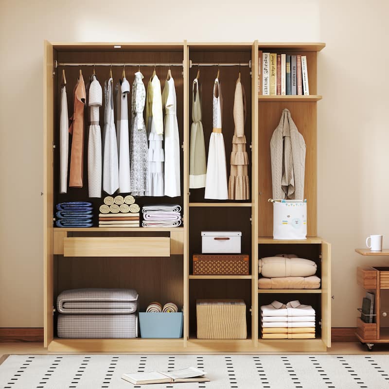 4-Door Wardrobe with Shelves, Drawers & Full-Length Mirror