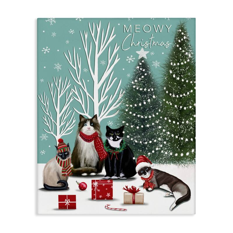 Stupell Festive Winter Cats Scene Canvas Wall Art Design By Elizabeth Tyndall - 16 x 20