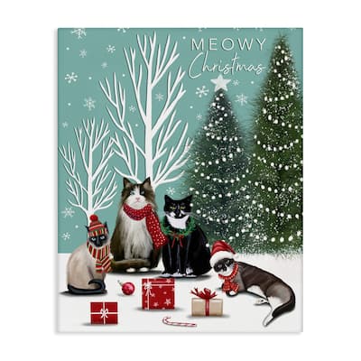 Stupell Festive Winter Cats Scene Canvas Wall Art Design By Elizabeth Tyndall