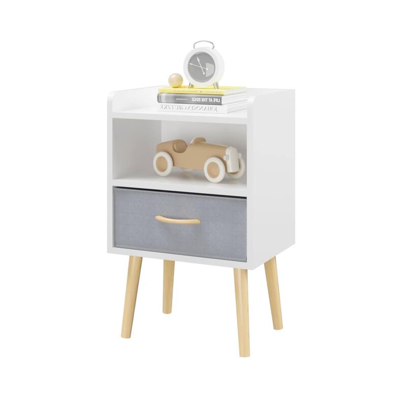 Nightstand With Collapsible Fabric Drawer,2-Tier Storage End Table, Wood Side Table With Storage Cabinet For Kids,Adults