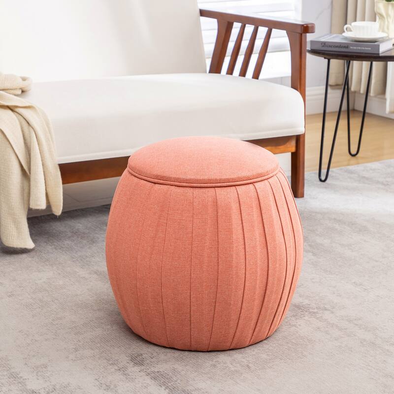 Round Shoe Storage Ottoman - Upholstered Seat with Hidden Shoe Storage and Cushion Top for Space-Saving Organization