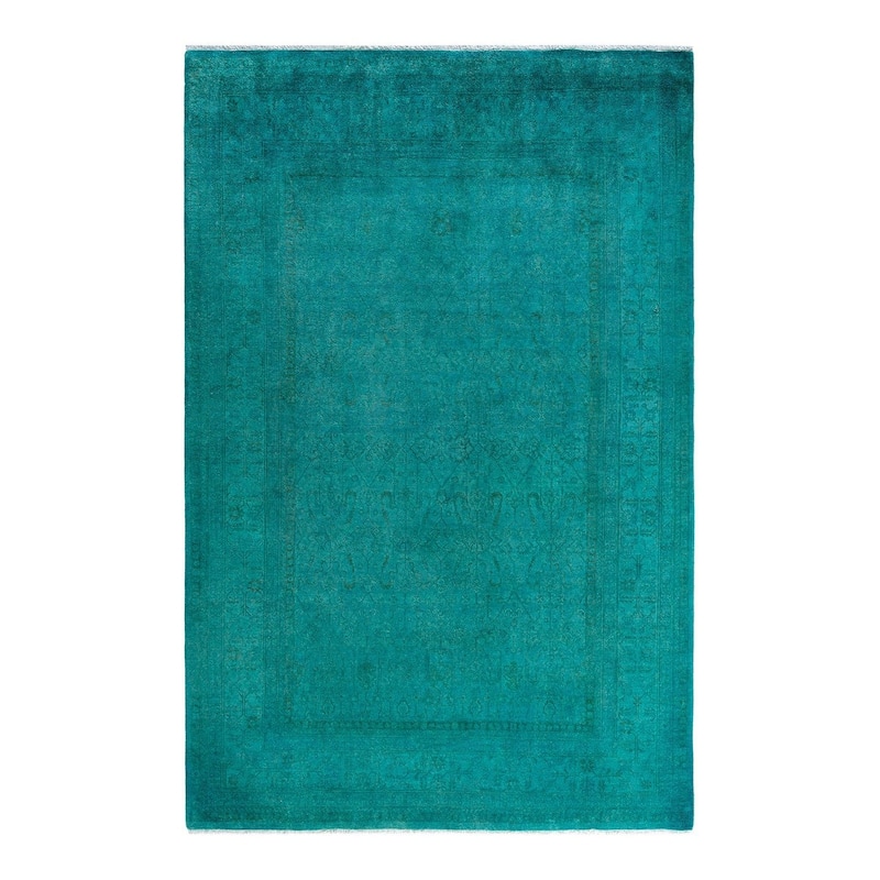 Fine Vibrance One-of-a-Kind Hand-Knotted Area Rug - Green, 6' 1" x 9' 3" - 6' 1" x 9' 3"