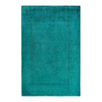 Fine Vibrance One-of-a-Kind Hand-Knotted Area Rug - Green, 6' 1" x 9' 3" - 6' 1" x 9' 3"