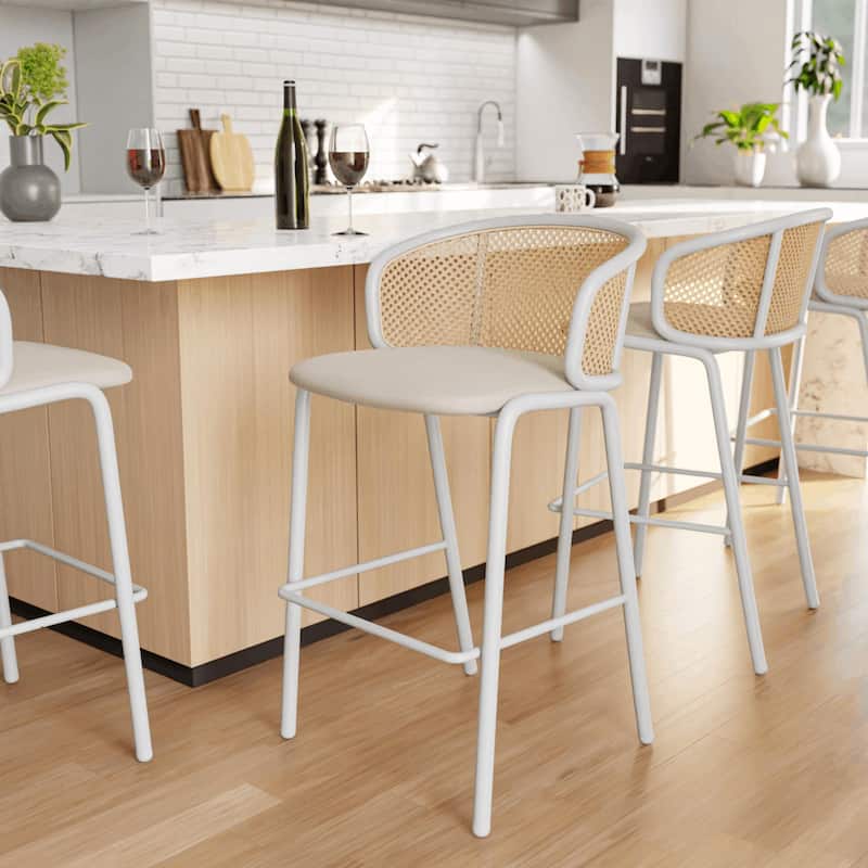 LeisureMod Ervilla Bar Stool with White Powder Coated Steel Frame Set of 2 - 37"