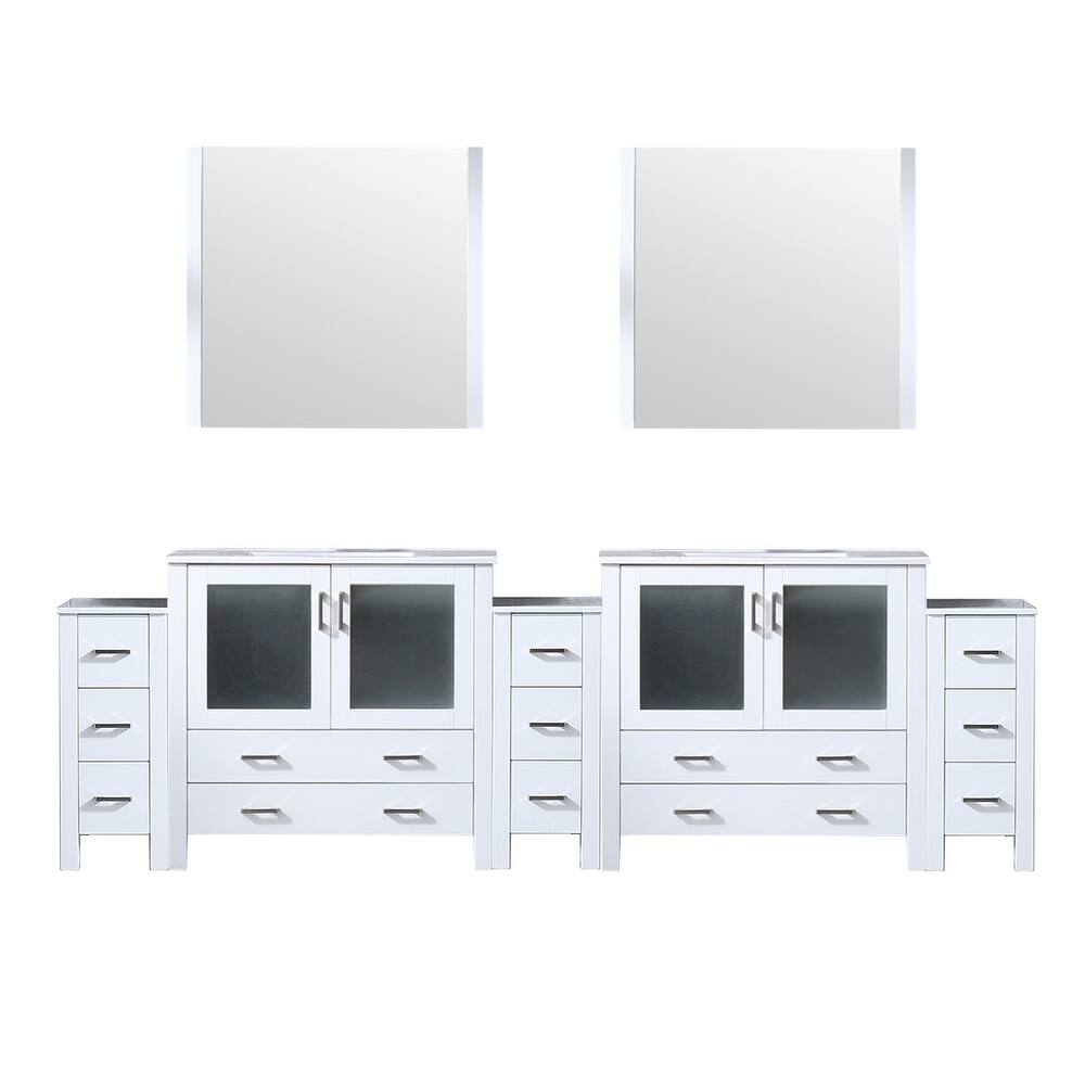 Volez Double Bath Vanity with Side Cabinets, White Ceramic Top and Mirrors