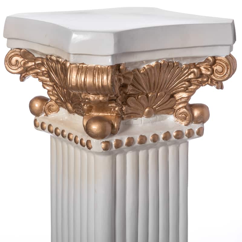 Fiberglass White and Gold Plinth Roman Style Column Ionic Piller Pedestal Vase Stand, Living Room, or Dining Room Decor
