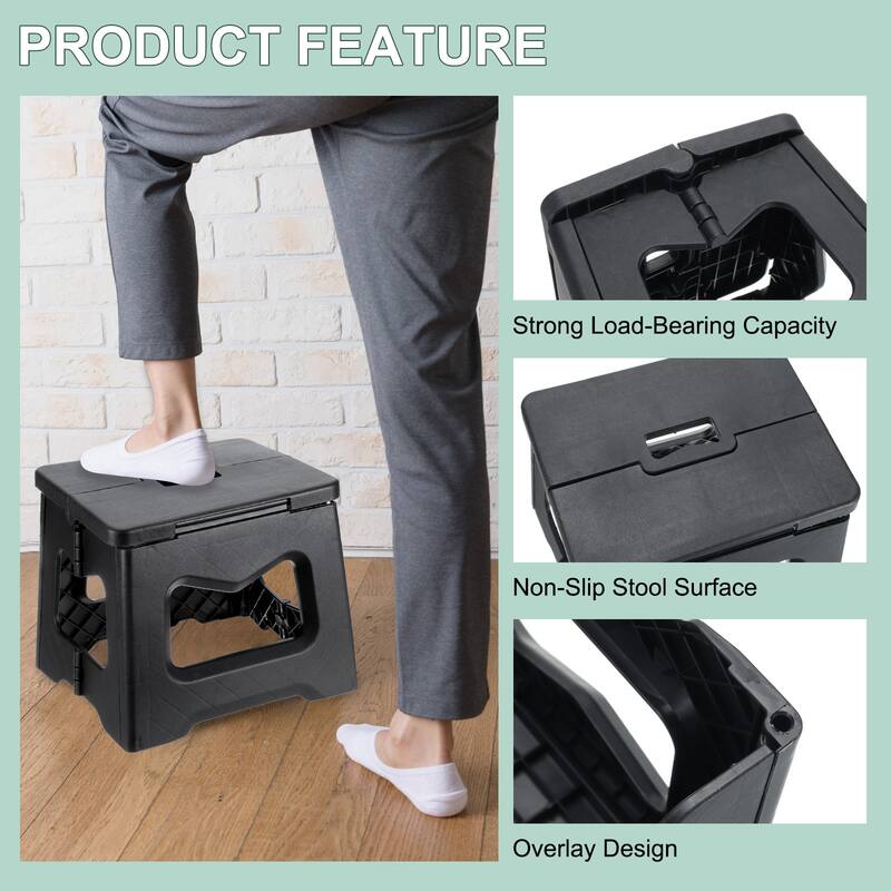 8" Folding Step Stool for Adults 165 lbs Capacity Black - 8.7 x 6.9 x 7.5inch