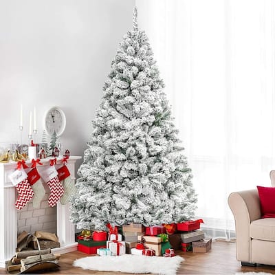 Suncrown 7ft Flocked Spruce Artificial Christmas Tree