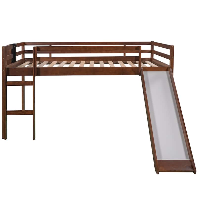 Loft Bed Wood Bed with Slide, Stair and Chalkboard