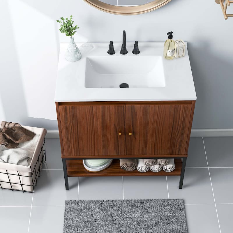 Costway 31" Bathroom Vanity Sink Combo Wooden Bathroom Storage Cabinet - See Details