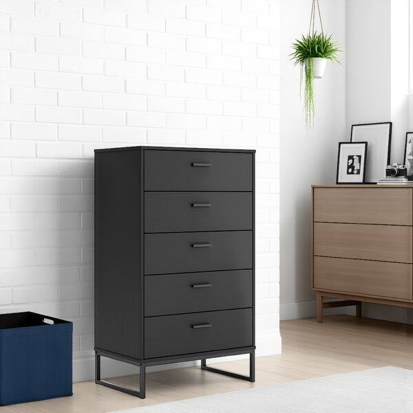 Alli Tall Dresser Chest, 5 Drawers, Matte Black, Metal Base, 51 Inch - Bed  Bath & Beyond - 42661636
