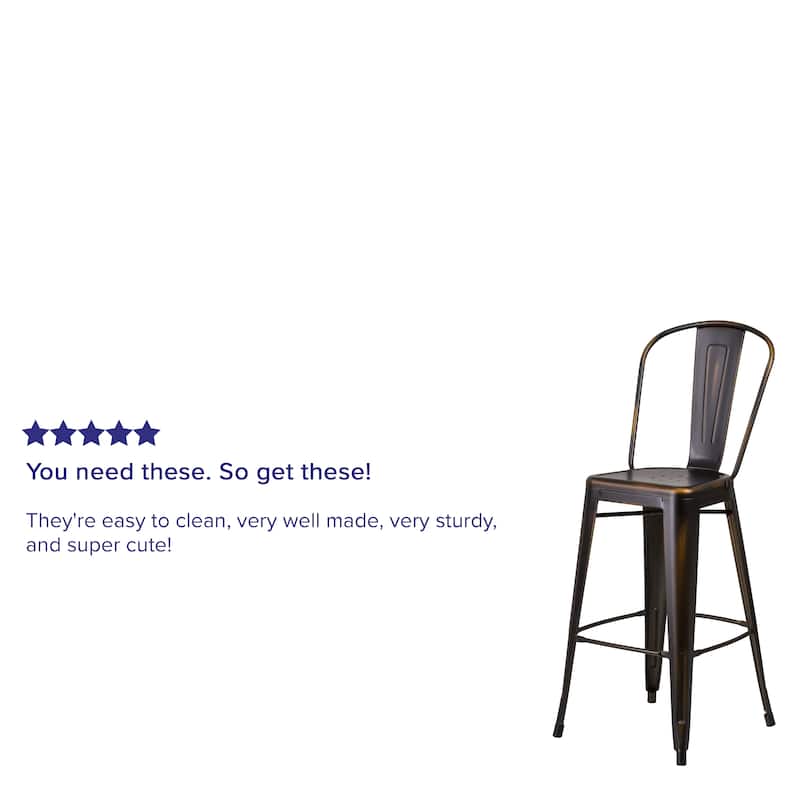 30-inch Distressed Metal Indoor/Outdoor Barstools (Set of 4) - 19"D x 18"W x 46"H