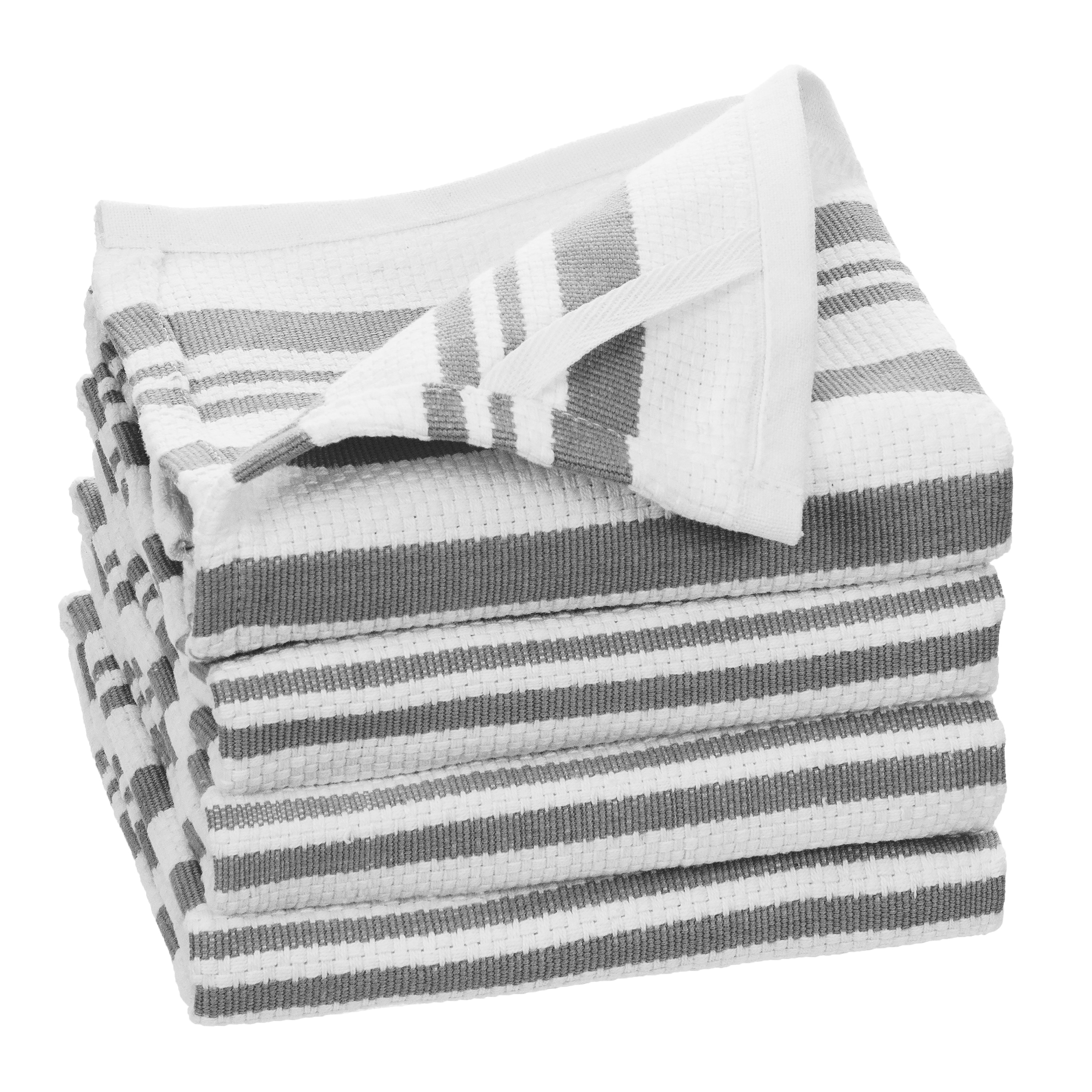 RITZ T-fal Grey Solid and Stripe Cotton Waffle Terry Kitchen Towel