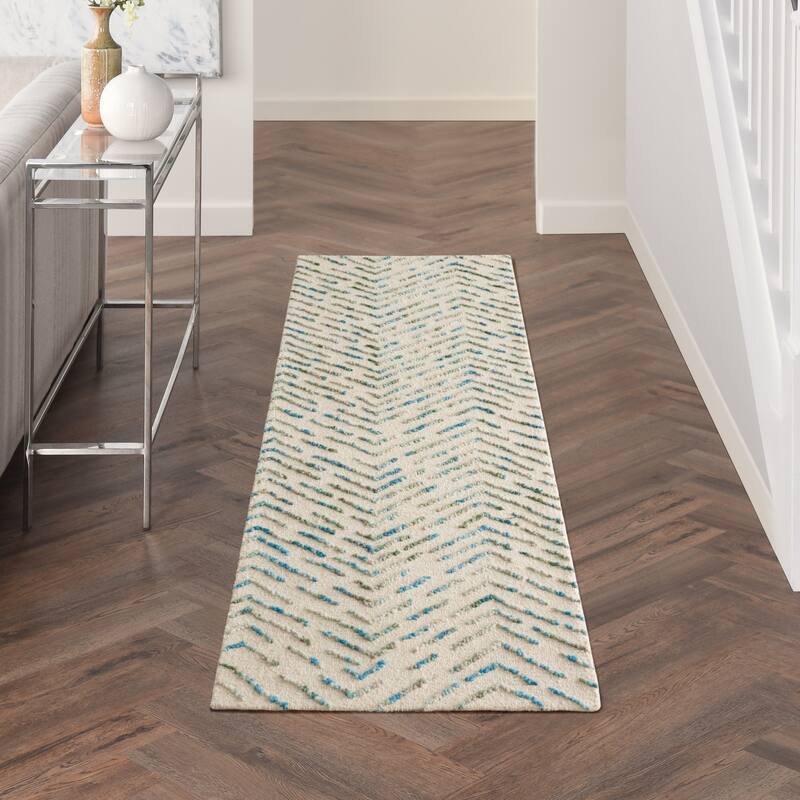 Nourison Vail Textured Herringbone Wool Area Rug - 2'3" x 7'6" Runner - Iv/Green - Rectangle