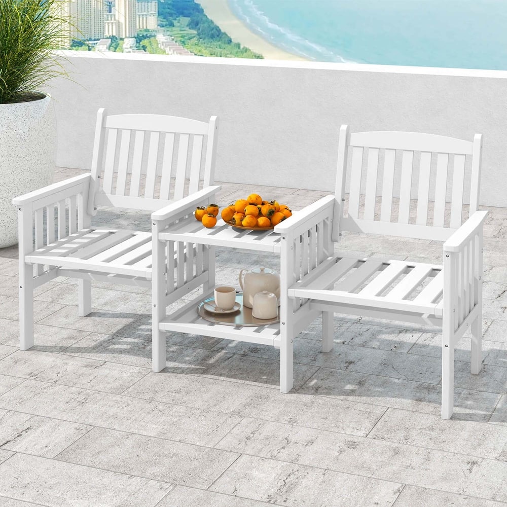 Costway Outdoor Fir Wood Loveseat with 2-Tier Side Table and 1.96" - See Details