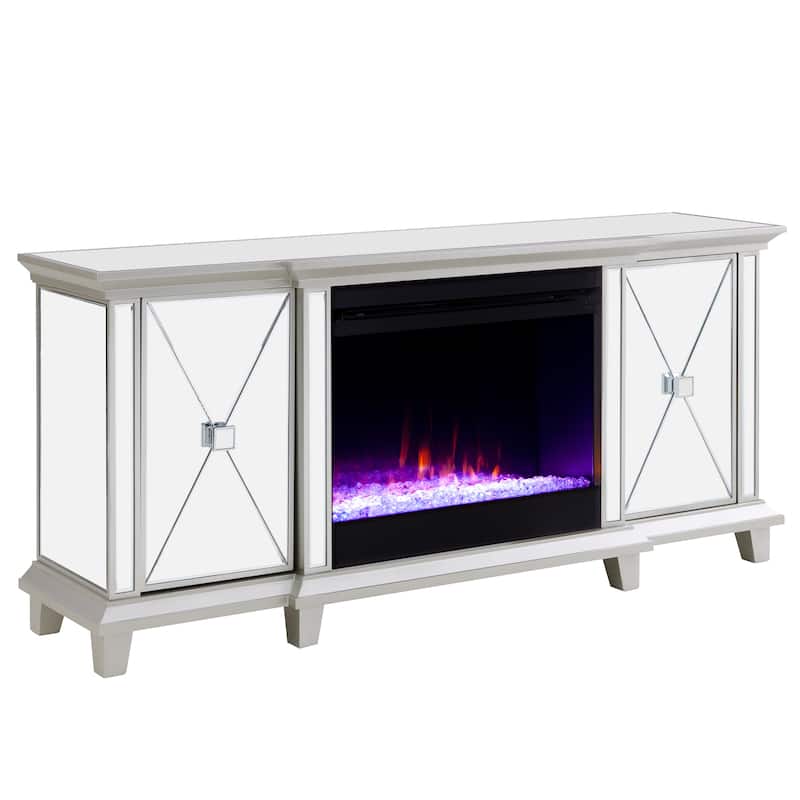 SEI Furniture Mirrored Media TV Stand with Color Changing Fireplace Insert for TV's up to 62"