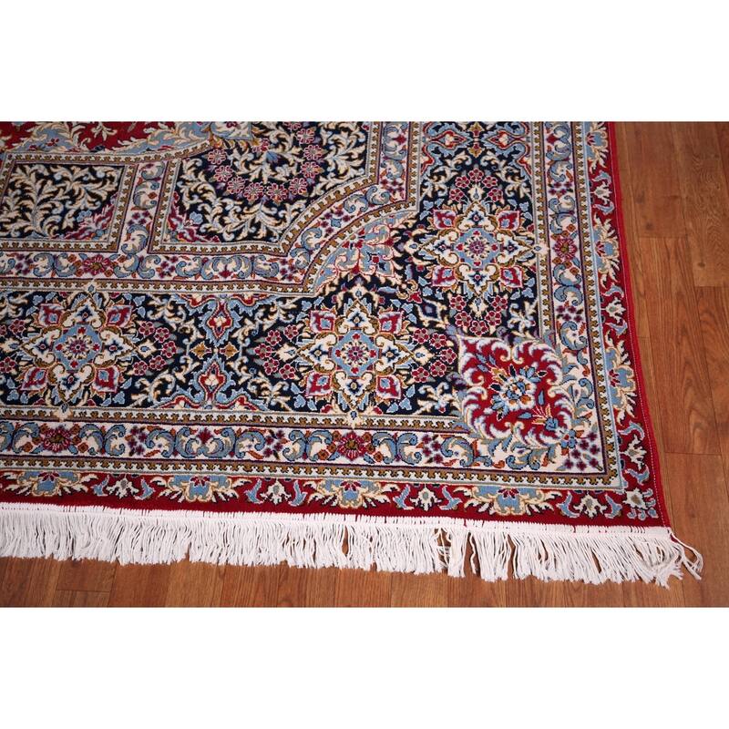 Traditional Red Kashan Turkish Area Rug Machine-Made Bedroom Carpet - 9'6" x 13'0"