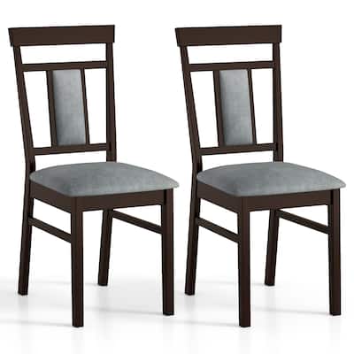 Seet of 2 Coffee Rubber Wood Dining Chairs with Linen Padded Seats and Backrests - 16" L x 20" W x 36" H