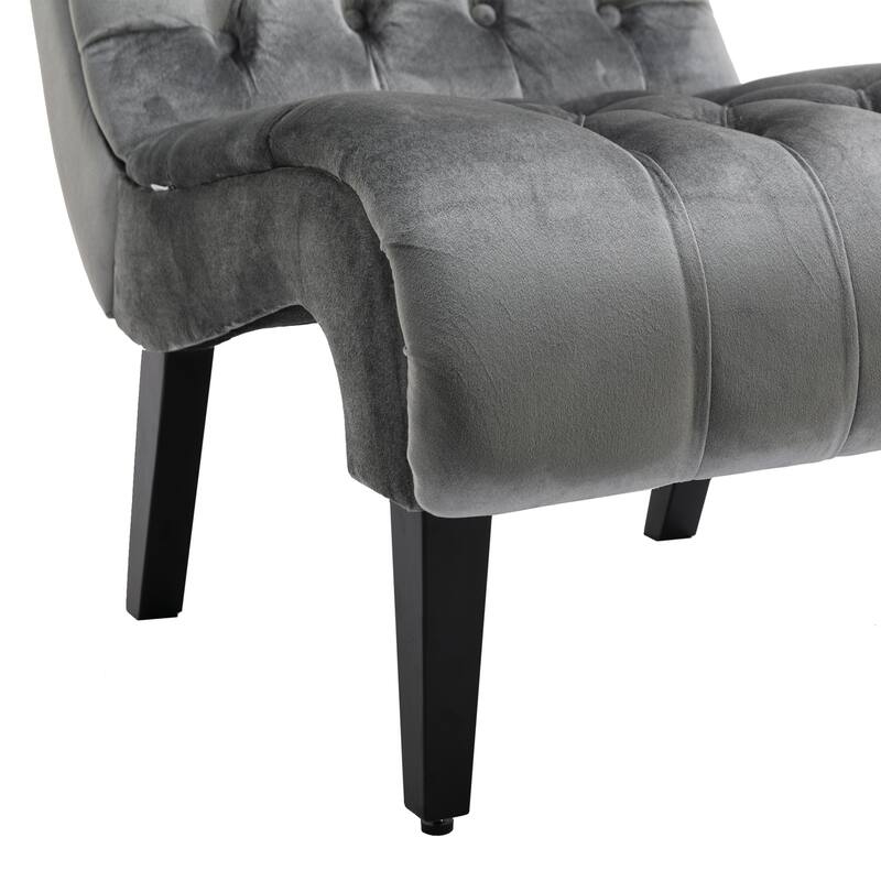 Velvet Upholstered Accent Chair Living Room Armless Leisure Lounge Chair, Comfortable Deep Buttons Backrests Chair