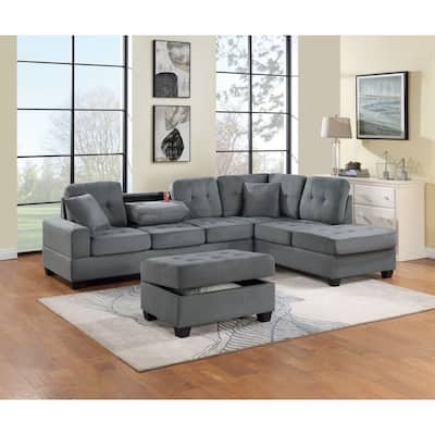 Living Room Furniture 3-PCS Sectional Sofa Set LAF Sofa RAF Chaise And Storage Ottoman