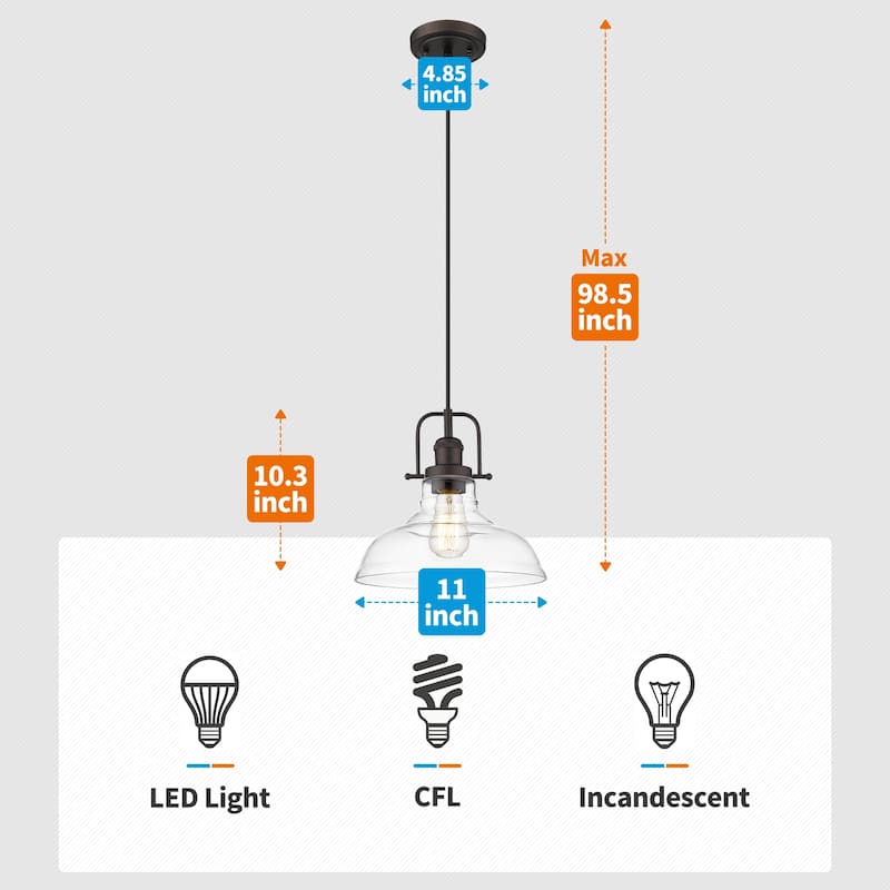 1-Light Pendant Lighting with Clear Glass Shade
