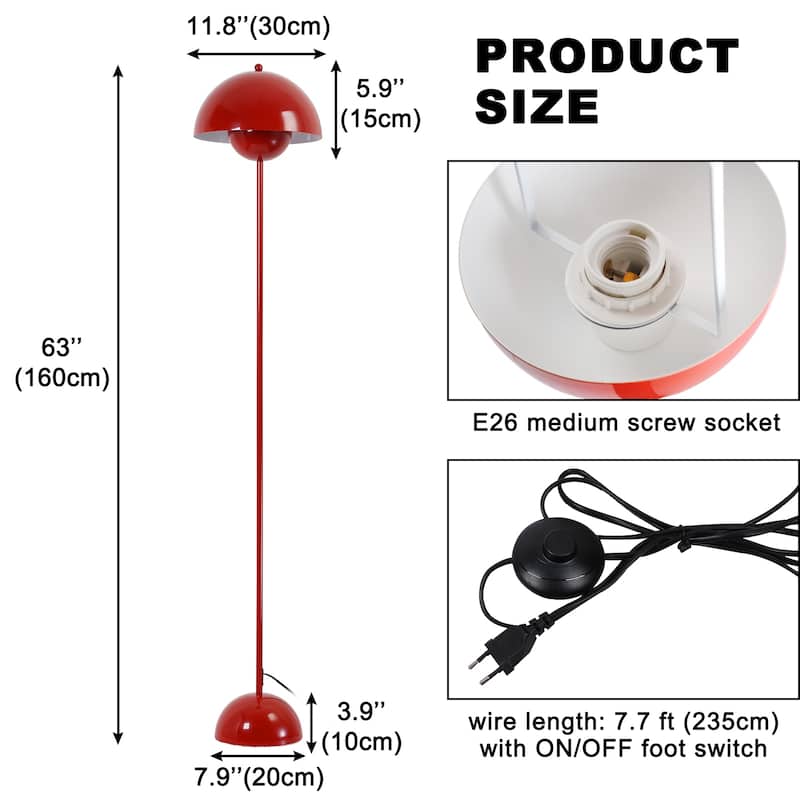 Industrial Metal Shade White/Black/Gold Floor Lamp with Foot Switch Modern Tall Standing Lamp for Living Room