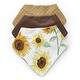 preview thumbnail 1 of 4, Sunflower Boho Floral Fabric Bandana Baby Bibs 3 Pack Set Yellow Brown Green and White Bohemian Farmhouse Watercolor Flower