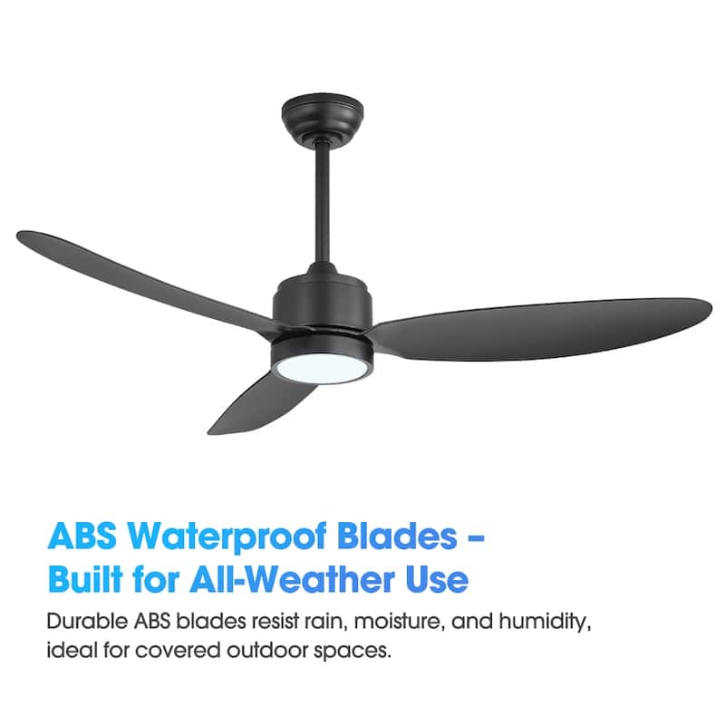 MLiAN 42 in 3 ABS Blades Indoor and Outdoor Ceiling Fan with Integrated LED and Remote Downrod