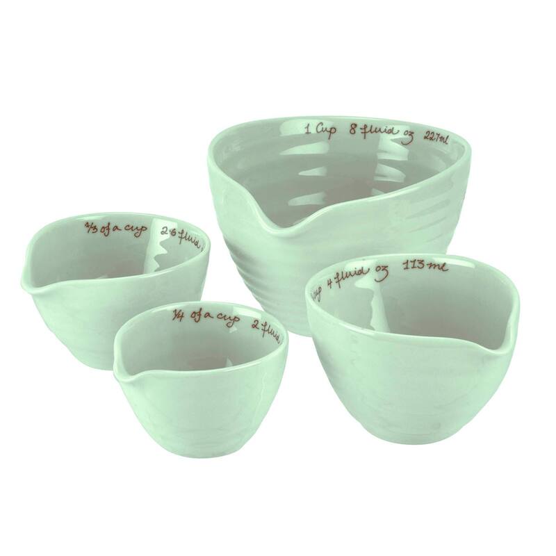 Portmeirion Set of 4 Sophie Conran White Measuring Cups - 1, ½, ⅓, ¼ c - Celadon Blue