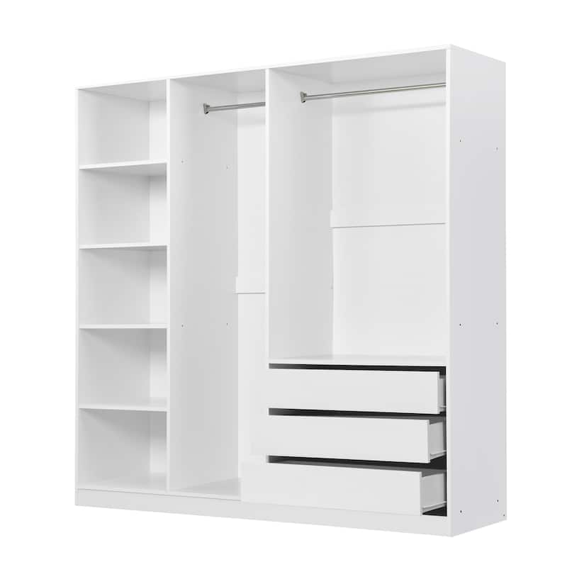 Open Armoire Wardrobe with 3 Drawers 67.70 Inch Freestanding Wardrobe with Clothes Rail Wooden Bedroom Storage Cabinet