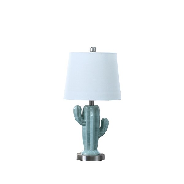 22 In. Southwest Teal Ceramic Cactus Metal Table Lamp - Bed Bath