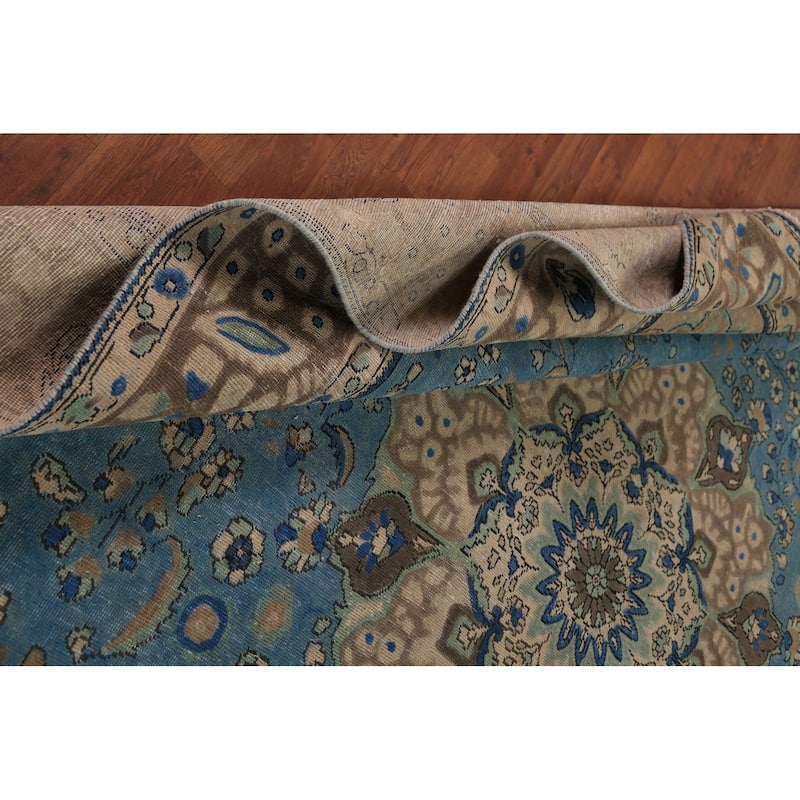 Blue Floral Tabriz Persian Area Rug Oriental Hand-Knotted Wool Carpet - 9'8"x 13'0"
