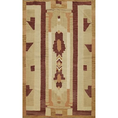 Hand Woven Oriental 100% Wool Carpet Southwestern Tribal Beige & Ivories Kilim Area Rug - 5' 7'' X 3' 11''