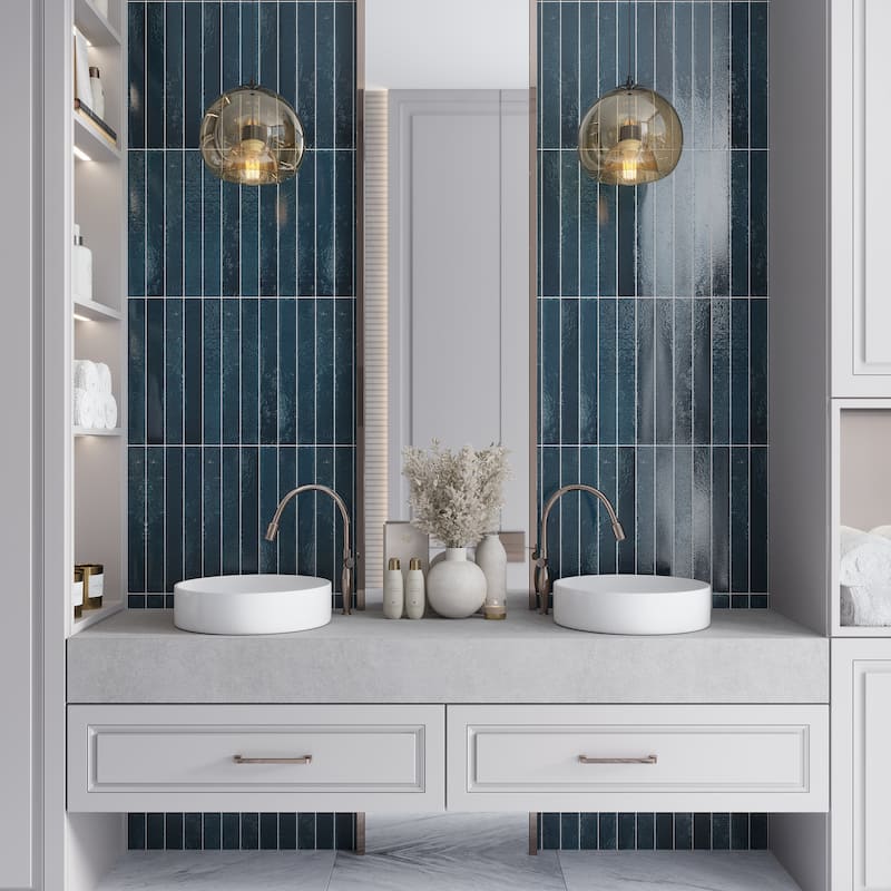 Valenza 2x16 Teal Green Ceramic Zellige Subway Wall Tile (10.76 sq ft/case) - 50 Pack