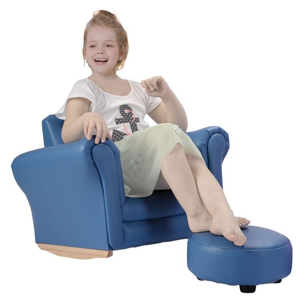 Shop Costway Blue Kids Sofa Armrest Chair Couch Childrens ... New kids sofa bed portable flip out toddler flipout day bed couch spiderman f1.