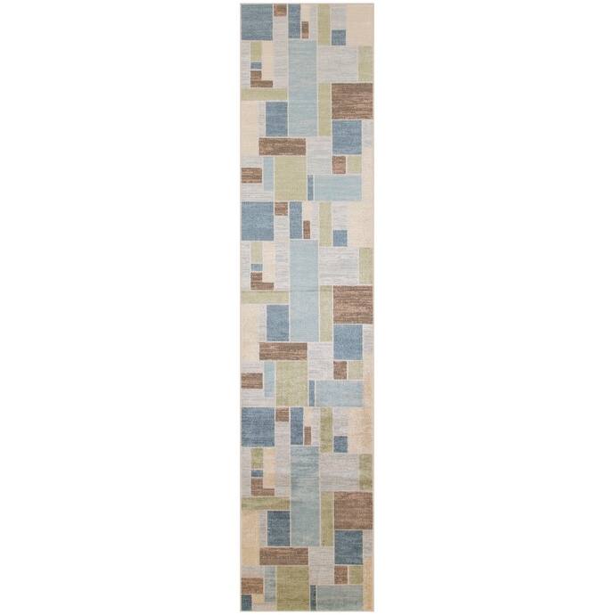 Nourison Astra Machine Washable Paneled Area Rug - 2' 2" x 10' - Blue/Green/Multi