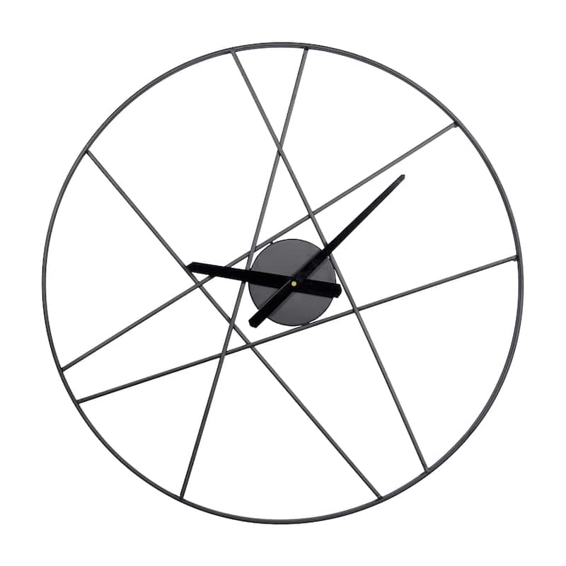 Black Iron Simple Modern Contemporary Abstract Round Wall Clock 24" - 24 x 2 x 24