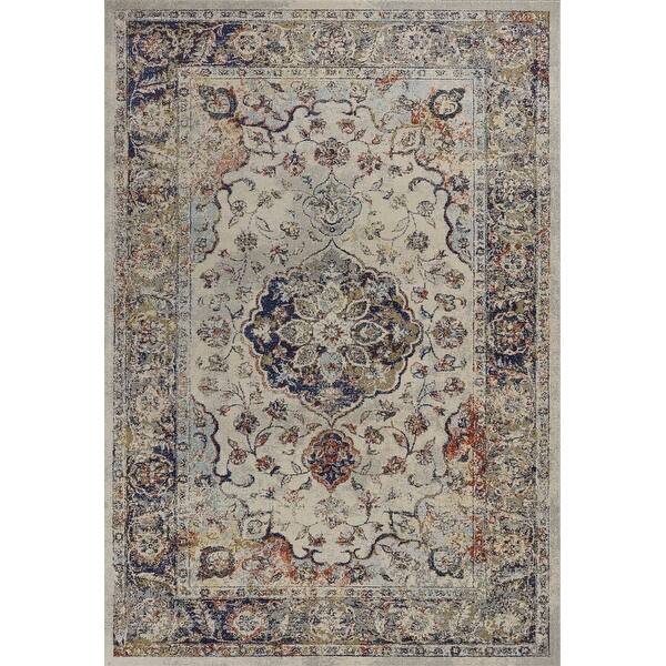 Senter Ivory Machine Rug 5'x8' Ivory Machine Woven Traditional Floral Medallion Indoor Area Rug ...
