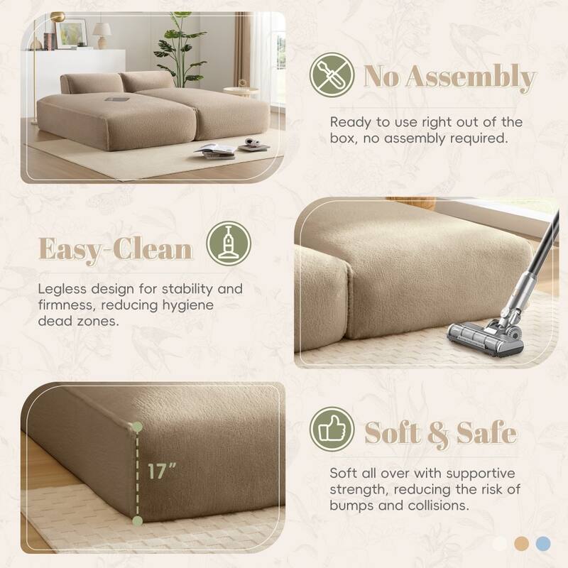 90.0" Modern Oversized Plush Fabric Modular Spacious Foam-filled Sectional Sofa for Living Room