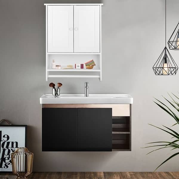Shop 2 Doors And 1 Shelf Cottage Collection Wall Mount Bathroom Cabinet Wooden Storage Organizer Overstock 30693656