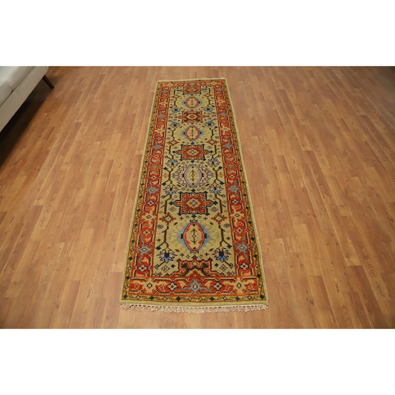 Hand Knotted Oriental 100% Wool Carpet Transitional All-Over Yellow & Gold Oushak Runner Rug - 7' 11'' X 2' 7''