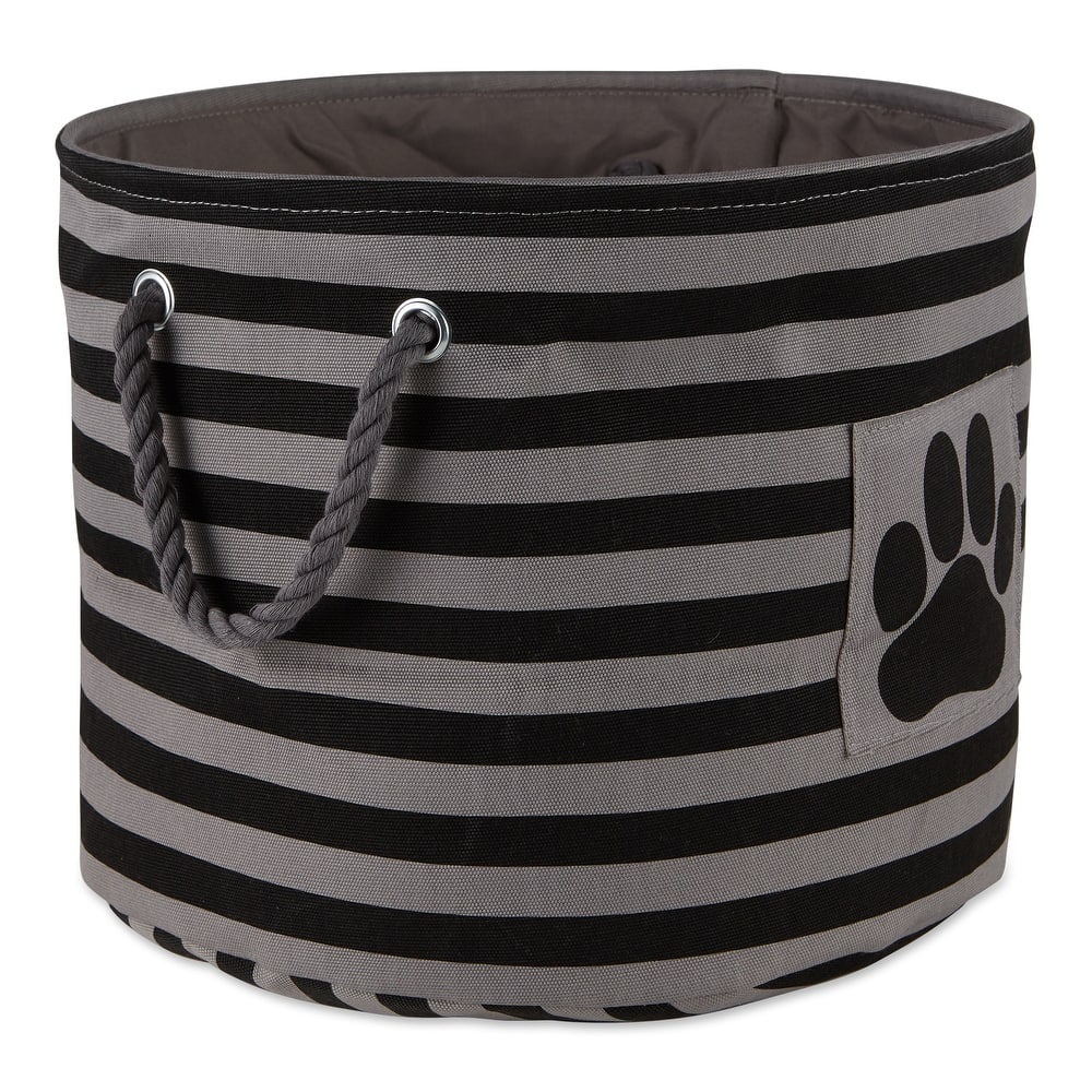 Bone Dry Polyester Pet Bin Stripe With Paw Patch Black Rectangle Large