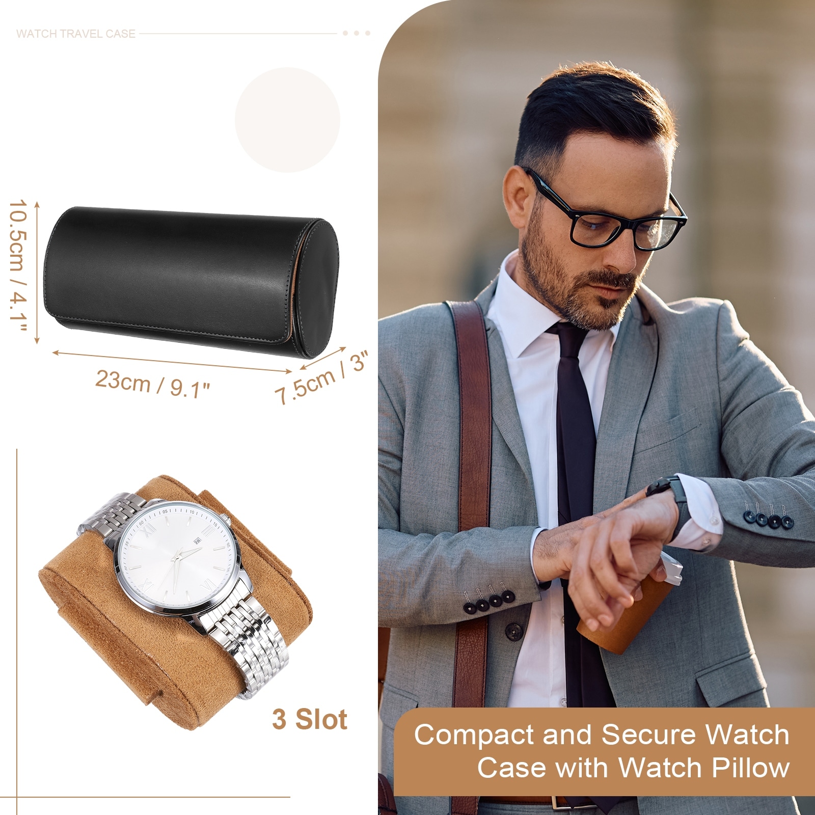 Leather Watch Travel Case Watch Roll Storage Box Organizer