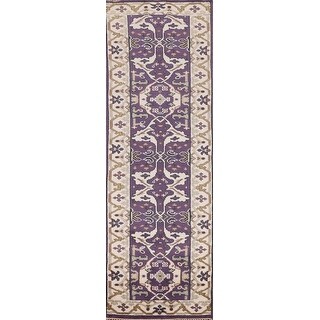 Purple Oushak Oriental Runner Rug Hand-Knotted Floral Wool Carpet - 2'6 ...