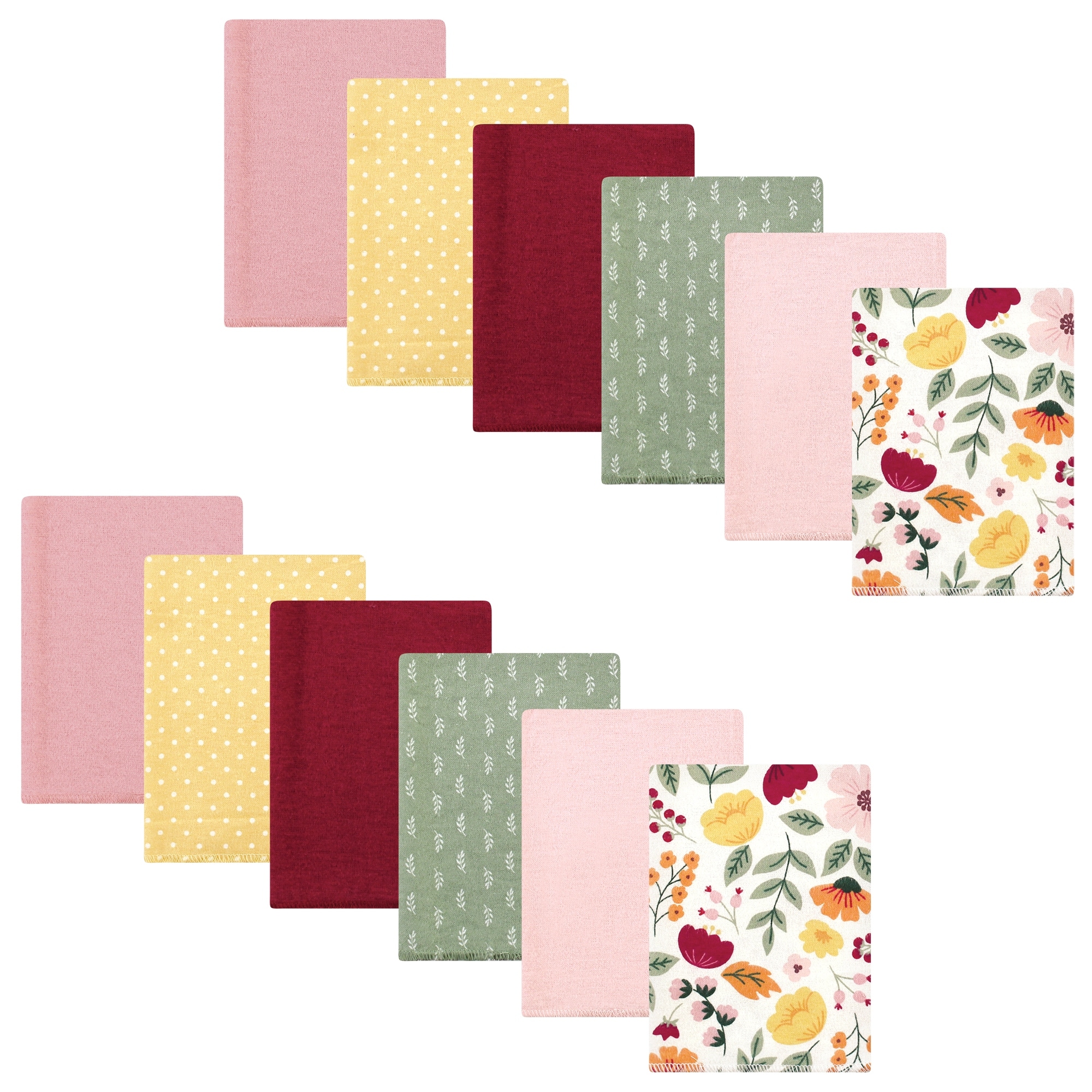 Hudson Baby Infant Girl Cotton Flannel Burp Cloths Bundle, Fall Botanical, One Size - Fall Botanical - One Size