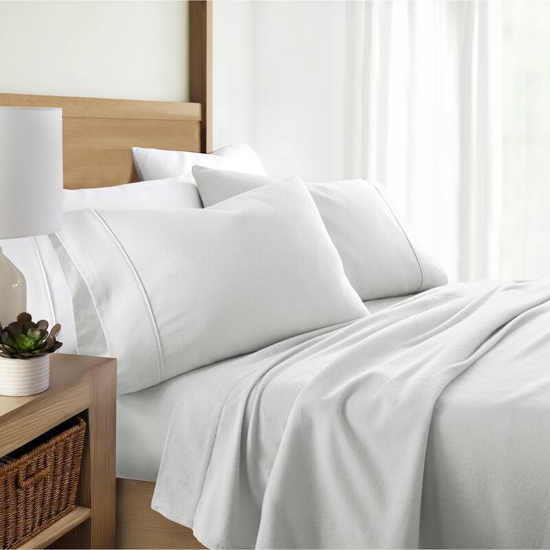 Becky Cameron 4 Piece Solid Cotton Brushed Flannel Deep Pocket Sheet Set