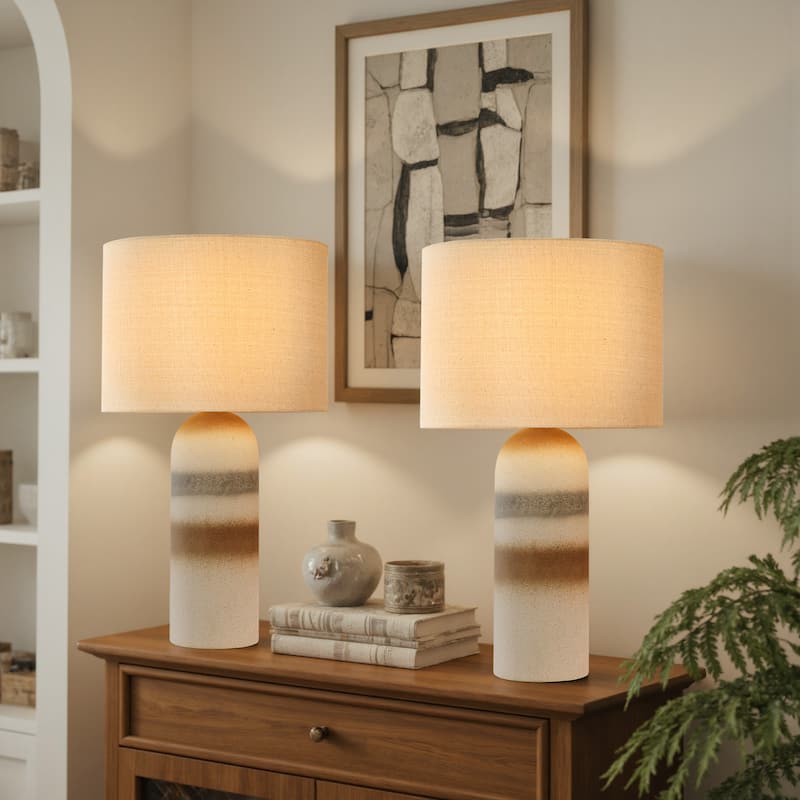 Ceramic Table Lamp with Drum Linen Shade