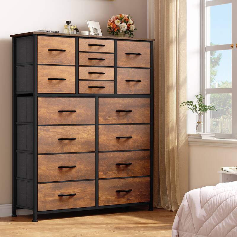Moasis 16-drawer Combo Dresser with Metal Frame, Wood Tabletop