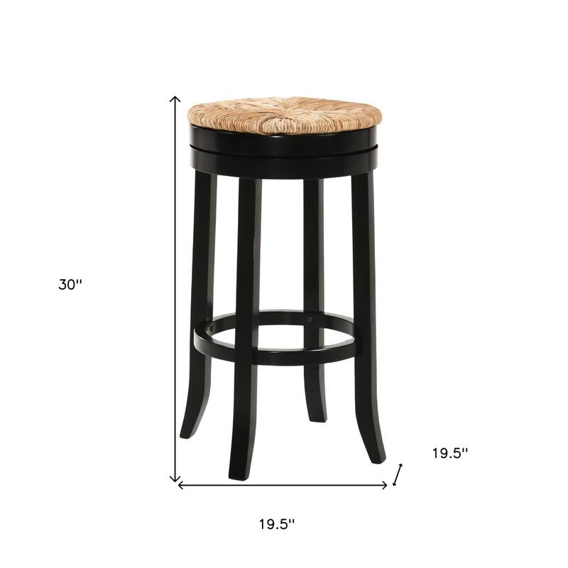 24" Natural And Antiqued White Solid Wood Swivel Backless Counter Height Bar Chair